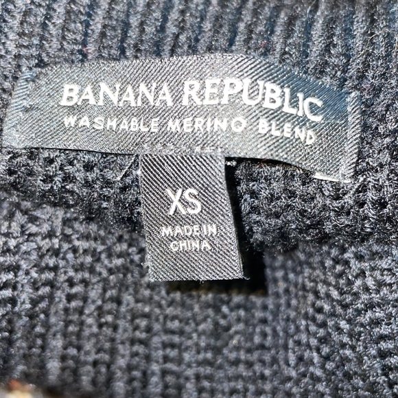 Beautiful Banana Republic black/cream fisherman’s sweater mock Turtle Neck SZ XS - Picture 5 of 6